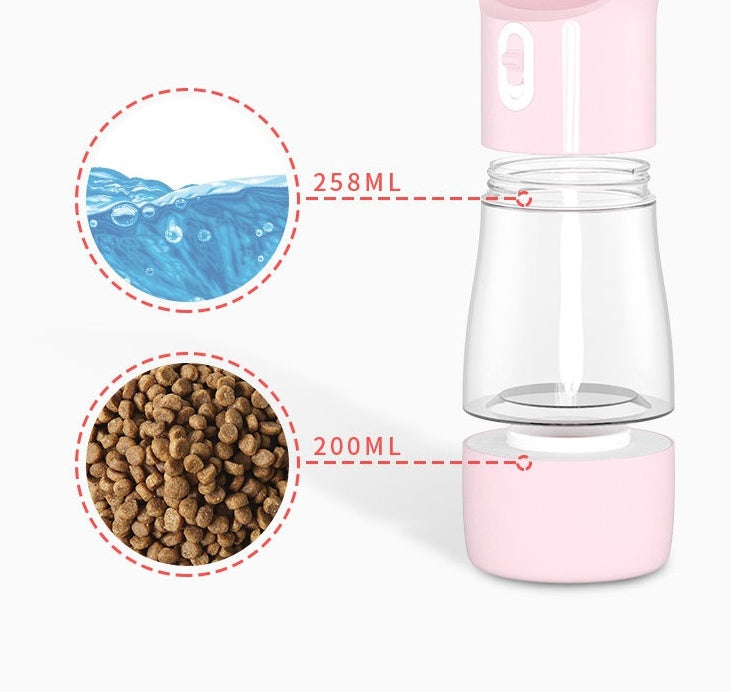 2-in-1 Portable Dog Water Bottle & Food Container – Leak-Proof Pet Travel Dispenser for Dogs & Cats