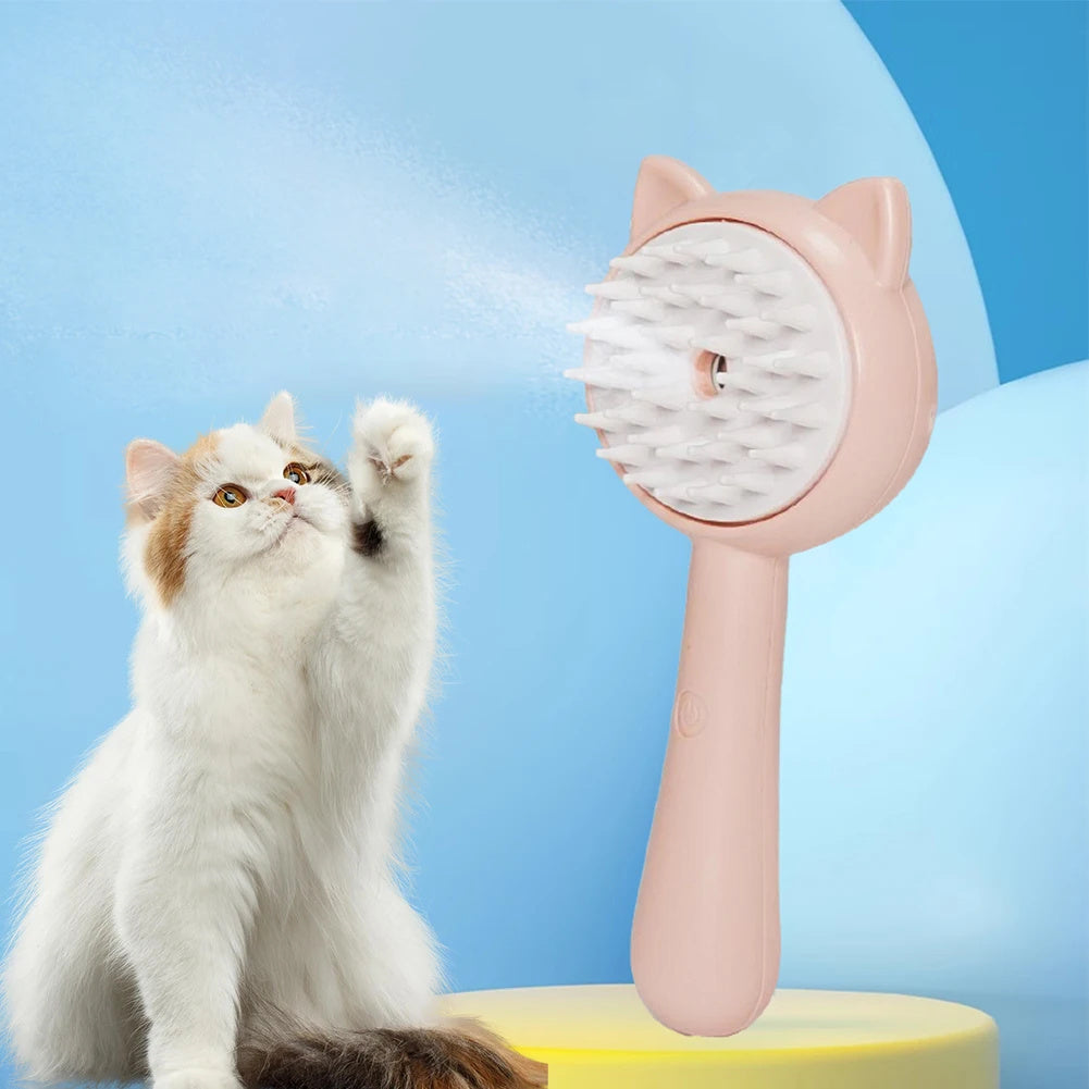 Pet Grooming Brush with Steam Function – Cat & Dog Deshedding Comb, Massage Brush for Long & Short Hair, Self-Cleaning Pet Hair Remover