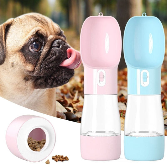 2-in-1 Portable Dog Water Bottle & Food Container – Leak-Proof Pet Travel Dispenser for Dogs & Cats
