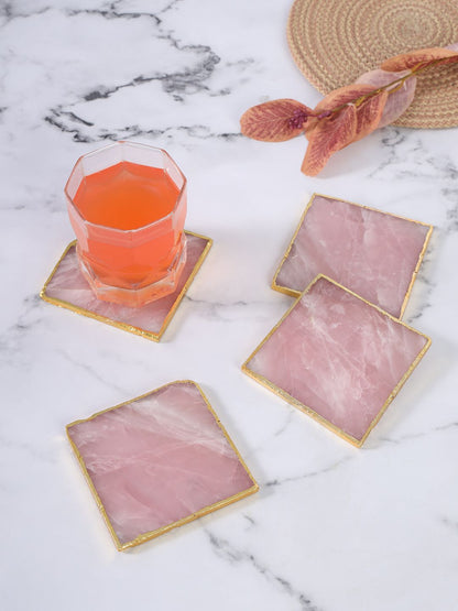 "White Agate Stone Coasters with Gold Electroplated Edges – Natural Crystal Coasters Set (3.5–4 Inch, 6–7mm Thick) for Coffee Table, Barware & Luxury Home Décor"